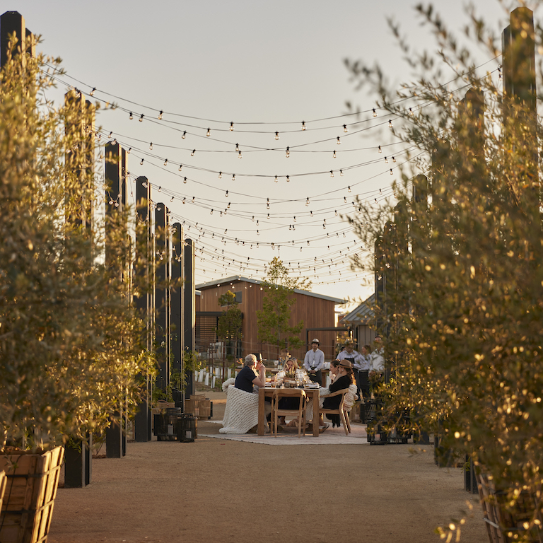 Group of people eating outdoors