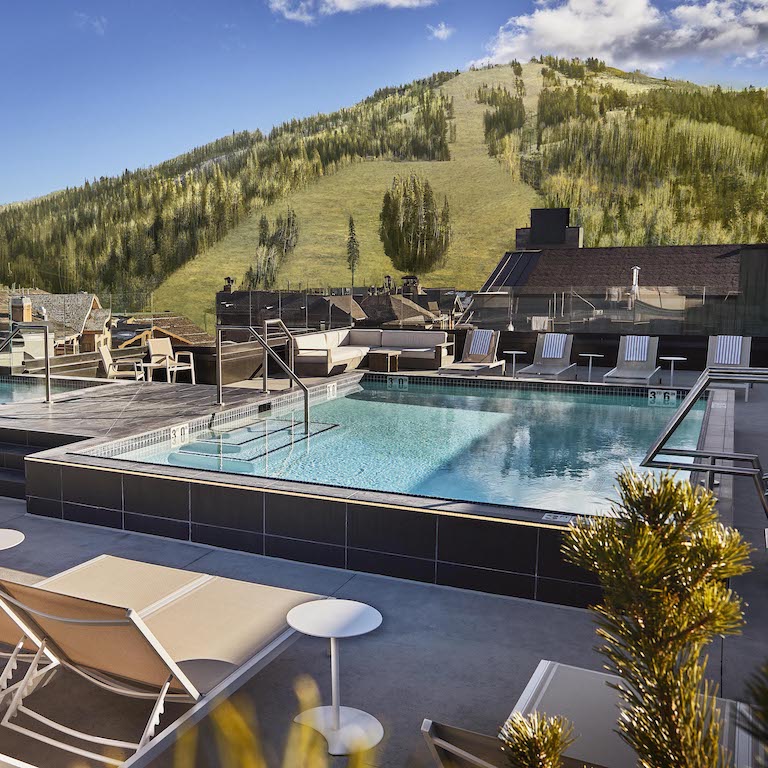 Rooftop pool at Goldener Hirsch