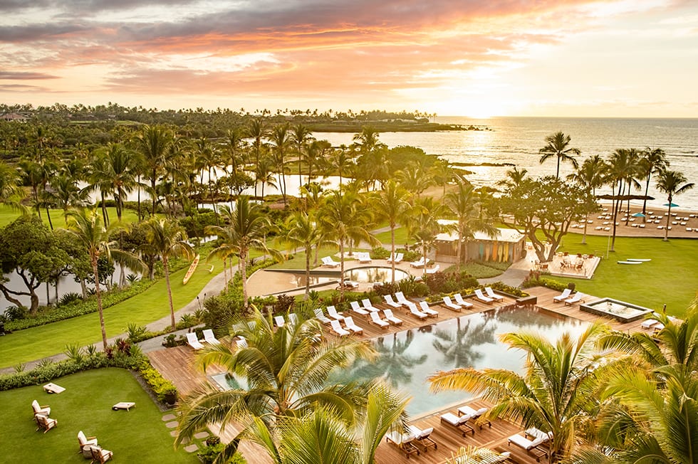 Mauna Lani pool at sunset