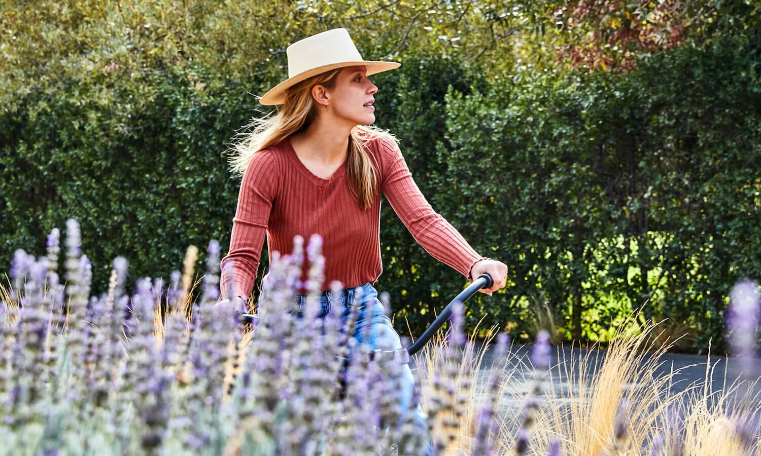 Woman riding bicycle